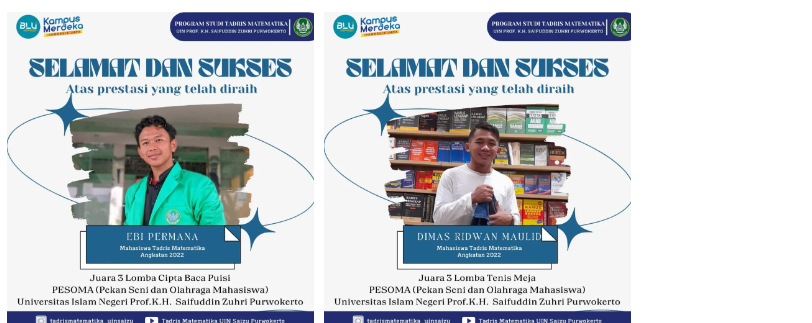 Dua Mahasiswa Program Studi Tadris Matematika Meraih Juara 3 pada Ajang PESOMA (Pekan Seni dan Olahraga Mahasiswa) 2024