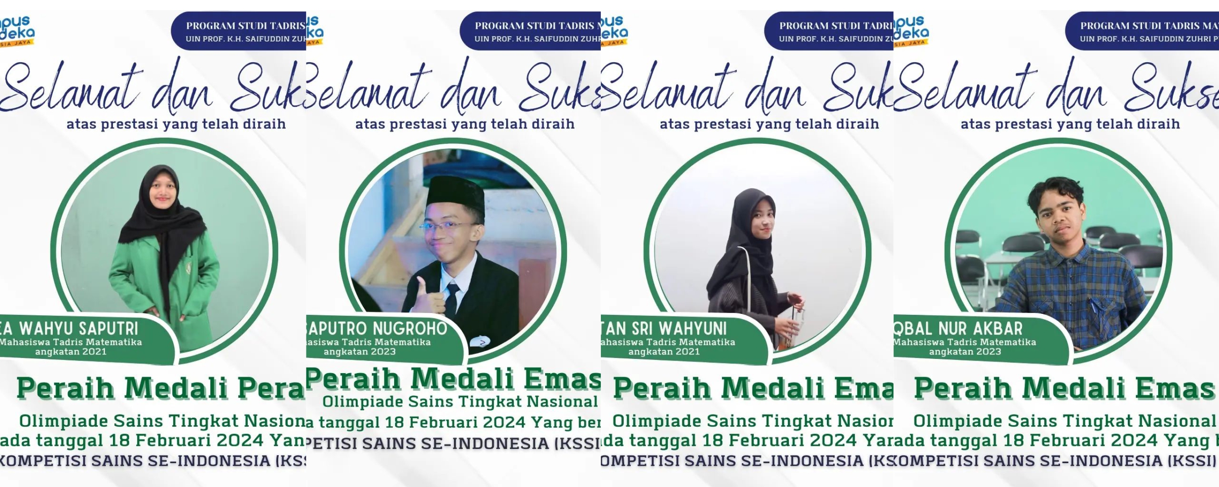 Membanggakan, Dalam Satu Minggu 4 Mahasiswa Program Studi Tadris Matematika Kembali Meraih Gelar Juara pada Tiga Olimpiade Tingkat Nasional